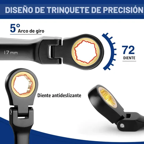 Miniatura 5 de WORKPRO Juego de llaves de trinquete de 22 piezas con cabezal flexible de 180°, diente antideslizante, juegos de llaves combinadas con caja