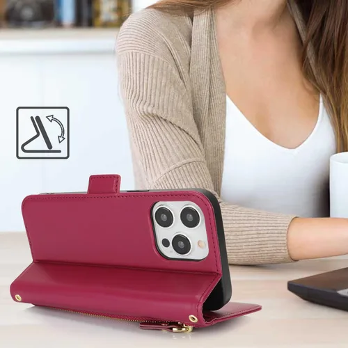 Miniatura 3 de Lipvina Funda tipo cartera para iPhone 12 Pro Max / 13 Pro Max para mujeres, bolsillo con cremallera, funda de teléfono de cuero PU con soporte
