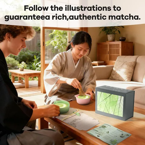 Miniatura 7 de Traditional Matcha Tea Set, 8-Piece Complete Matcha Kit Set with Chawan Ceramic Bowl with Spout, Bamboo Whisk and Holder, Scoop, Sifter, Tea Towel