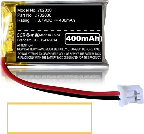 Nzzz Batería LiPo de 400 mAh 3.7 V 702030 con 2 cables JST PH2.0.000 in Conector 702030 Batería recargable resistente a altas temperaturas para