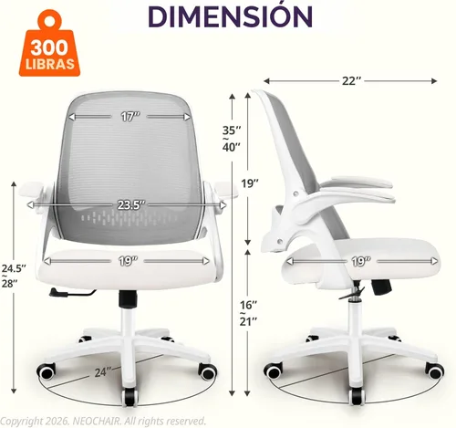 Miniatura 2 de NEO CHAIR Silla de escritorio para oficina y gaming ergonómica con soporte lumbar, altura ajustable, ruedas giratorias, brazos abatibles, silla