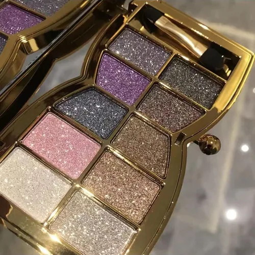 Miniatura 10 de Paleta de sombras de ojos doradas brillantes – 10 colores brillantes sombra de ojos purpurina altamente pigmentada, de larga duración, impermeable