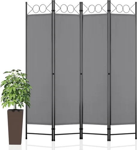Miniatura 8 de Divisor de habitación, pantalla de privacidad plegable de 4 paneles, divisores de habitación con marco de acero de 6 pies, montaje libre, separador
