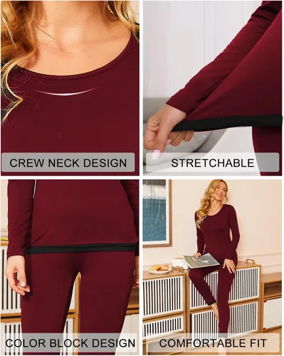 Miniatura 3 de Ekouaer Conjunto de ropa interior térmica para mujer, ropa interior larga, capa base, ligero, conjunto de 2 piezas