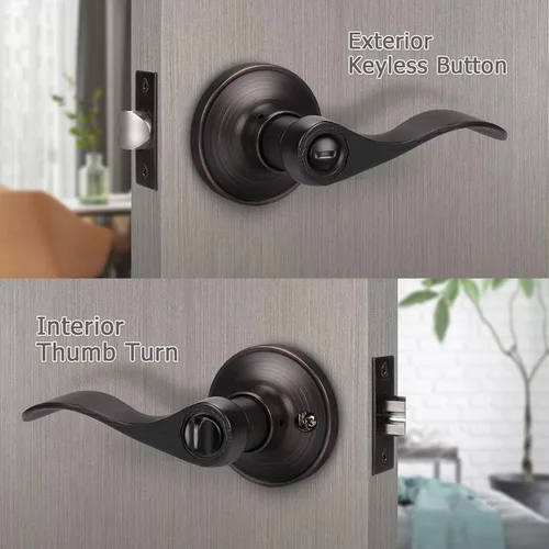 Miniatura 2 de KNOBWELL Paquete de 10 manijas interiores de bronce para puertas de privacidad, para baño/dormitorio, palancas de puerta sin llave para izquierda