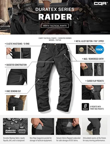 Miniatura 9 de CQR Pantalones tácticos para hombre, resistentes al agua, pantalones cargo Ripstop, ligeros EDC trabajo, senderismo, ropa para exteriores