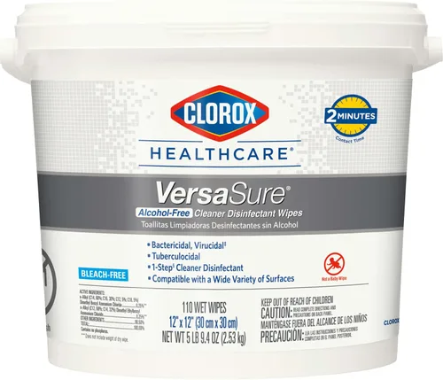 Clorox Healthcare VersaSure - Toallitas desinfectantes limpiadoras, 12 x 12 pulgadas, cubo de 110 unidades (el paquete puede variar)