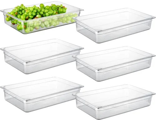 Miniatura 8 de CURTA Paquete de 6 bandejas de comida NSF, tamaño medio de 2 1/2 pulgadas de profundidad, plástico de policarbonato comercial transparente apto
