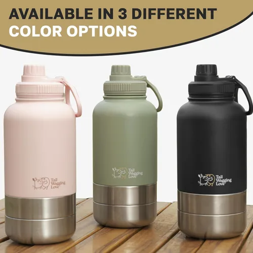 Miniatura 8 de Botella de agua de viaje 3 en 1 de 32 onzas para perros y seres humanos, doble uso, acero inoxidable, mantiene el agua caliente 6 horas/fría 12