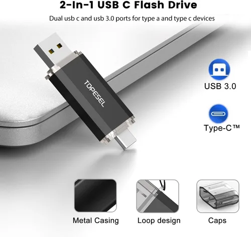 Miniatura 2 de TOPESEL Tipo C 2 Pack 32GB Unidad Flash USB C Unidad USB Dual 2-en-1 con Indicador LED USB 3.0/3.1 Gen1 Memoria Stick de 32 GB USB-C para Compartir