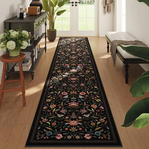 Miniatura 43 de Alfombra de entrada vintage con medallón floral de 2 x 3 pulgadas, lavable a máquina, alfombra de entrada de pelo bajo, suave, pequeña, alfombra