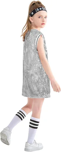 Miniatura 4 de LOLANTA Ropa de baile Hip Hop para niñas, vestido de lentejuelas para niños, camiseta larga sin mangas, camiseta de animadora de jazz