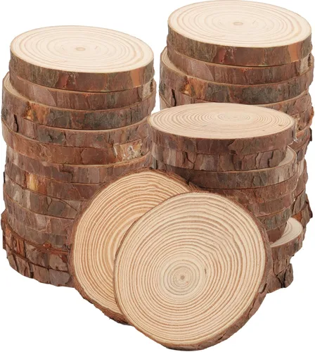 ZOENHOU 30 piezas de rebanadas de madera natural de 3.5 a 4 pulgadas, kit de madera sin terminar de 2/5 pulgadas de grosor, manualidades con corteza