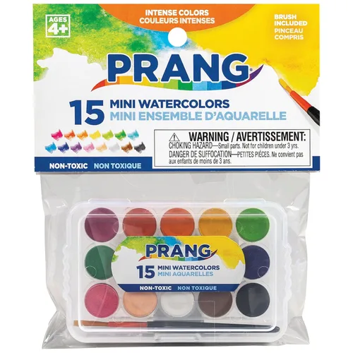 Miniatura 3 de Prang - Juego de acuarelas mini, (paquete grande de 24) bandeja de paleta y pincel, 15 colores surtidos, recuerdos para fiestas de arte, premios