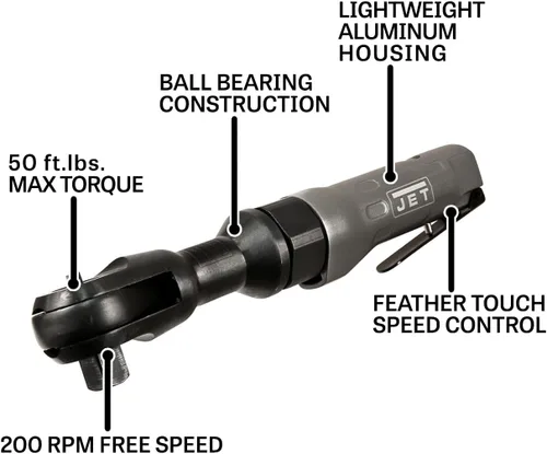 Miniatura 2 de JET Llave de trinquete neumática de 1/2 pulgada, 50 ft-lbs, 200 RPM (modelo JAT-302)