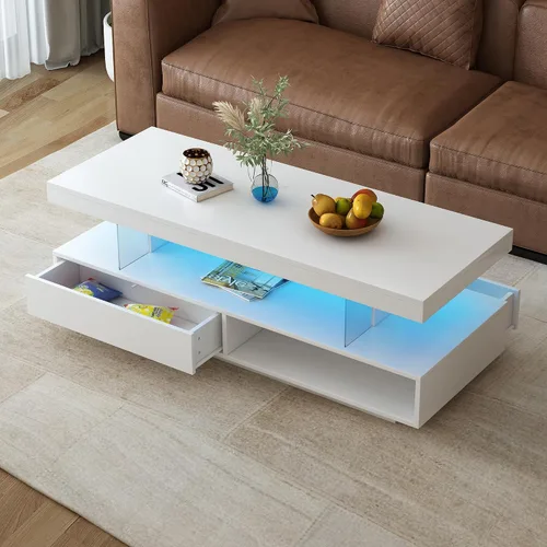 Miniatura 10 de Modern LED Coffee Table, Living Room Table with 16 Colors LED Lights, Double-Layer Center Table with Storage, Accent Furniture for Living Room, Black