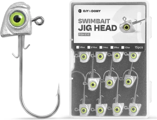 OJY&DOIIIY Cabezas de Jig de Swimbait con Ojo de Pez Chartreuse, 1/8 3/16 1/4 3/8 1/2oz Cabezas de Jig para Pesca de Agua Dulce & Salada Paquete de