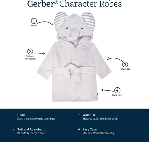 Miniatura 7 de Gerber Albornoz unisex de felpa suave con capucha de personaje animal para bebé