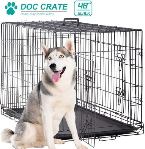 Miniatura 13 de Jaula negra para perros de 42 pulgadas, grande, XXL, plegable para perros grandes, jaulas de alambre de metal, jaula de segregación de animales