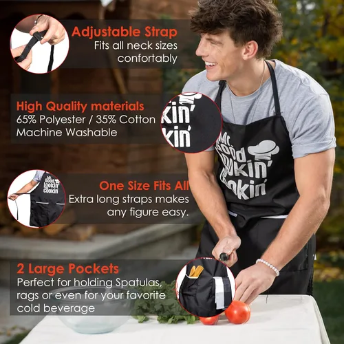 Miniatura 2 de ALLER HOME&KITCHEN Delantal divertido para hombres, 2 bolsillos grandes, talla única, delantal de chef para asar, cocinar, accesorios de barbacoa
