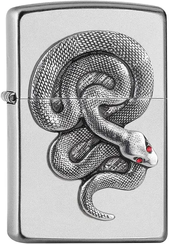 Miniatura 21 de Encendedores Zippo Lobo Emblema de lobo y cráneo cromado cepillado