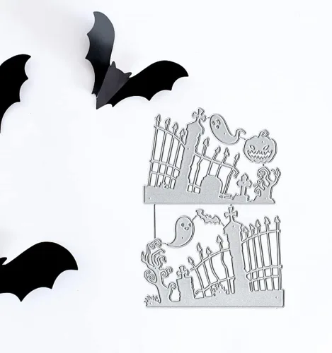 Miniatura 5 de Troqueles de corte de fondo de Halloween para hacer tarjetas, vallas de Halloween, calabaza troquelada en relieve, plantilla de plantilla