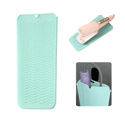 Miniatura 11 de Alfombrilla de silicona resistente al calor con agujero para colgar, alfombrilla de viaje y bolsa resistente al calor para rizador, plancha Gris