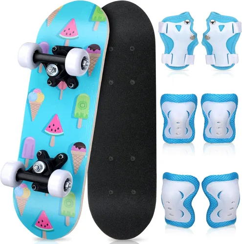 Miniatura 24 de Honoson Juego de 7 piezas de rodilleras, coderas y muñequeras para patinetas para principiantes y niños pequeños