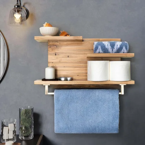 Miniatura 2 de Straga Estantes rústicos de baño montados en la pared, organizadores de estantes de madera dura de 23 pulgadas con soporte para toallas de 18