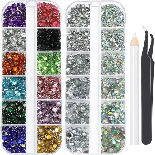 Miniatura 19 de 3520 diamantes de imitación de uñas color dorado champán para uñas, multiformas con parte trasera plana, diamantes de imitación redondos