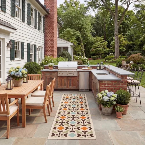 Miniatura 11 de SAFAVIEH Alfombra lavable al aire libre Veranda Collection – Alfombra de pasillo de 2 pies 3 x 8 pies, color crema y aguamarina, no desprende pelusa