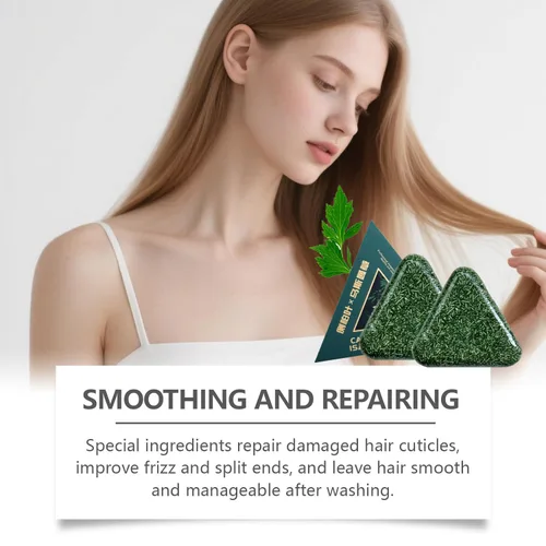 Miniatura 4 de Nature Seven Green Jabón de champú, barra de champú, barra triangular de hierba para adelgazar el cabello, mujeres y hombres (2 unidades)