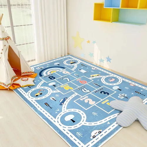 Miniatura 5 de Alfombra de juego infantil de 4 x 6 pies, alfombra grande de Hopscotch para niños, para dormitorio, sala de juegos, alfombra suave para aula, área