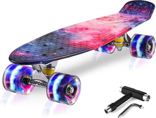 Miniatura 9 de Patinetas, Monopatín Completo de 56 cm, Mini Cruiser para Niños, Niñas, Adolescentes Principiantes con Ruedas de Luces Intermitentes Coloridas