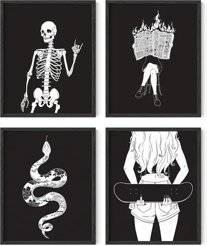 Miniatura 26 de HAUS AND HUES Decoración gótica de pared, juego de 4 impresiones de Halloween, arte de pared de terror y esqueleto, obra de arte espeluznante