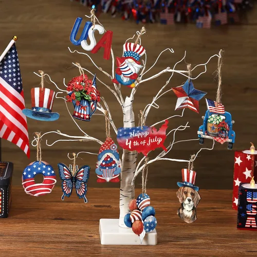 Miniatura 6 de Karenhi 36 adornos patrióticos del 4 de julio, decoraciones de árbol de aniversario del 250 aniversario, adorno de madera de Estados Unidos