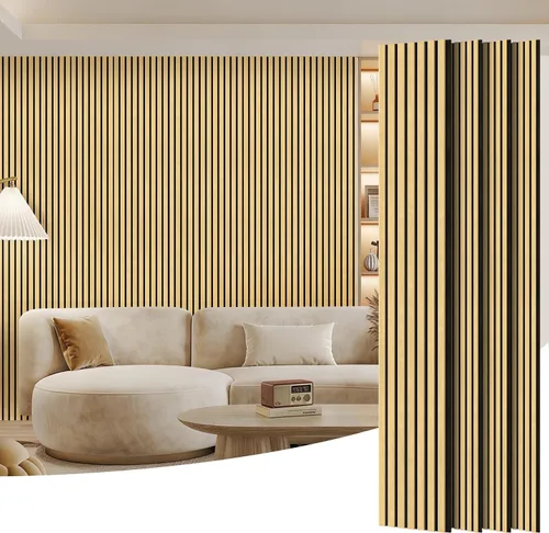 Miniatura 9 de Paquete de 2 paneles de madera para pared, paneles acústicos de listones de madera de 48 x 24 pulgadas, paneles acústicos para decoración de paredes