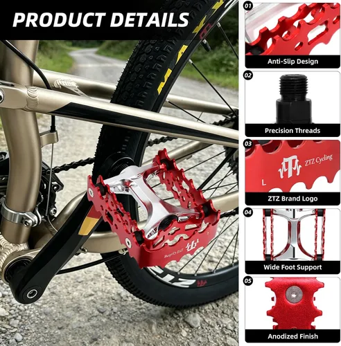 Miniatura 4 de Pedales MTB, pedales de bicicleta de montaña, rodamiento sellado 9/16, bicicleta duradera antideslizante de aluminio, pedales de plataforma