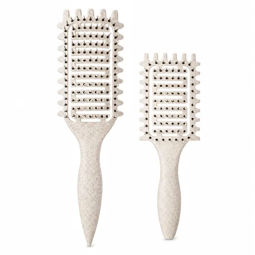 Curl Defining Brush for Curly Hair, Vented Detangling Hair Brush for Wet and Dry Styling, Curved Brush for Shaping and Smoothing Curl Clumps, Beige