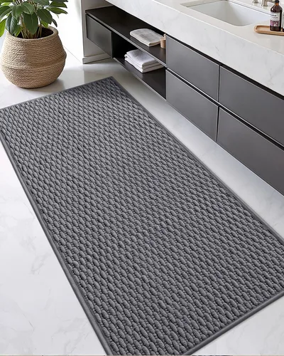 Miniatura 27 de Color&Geometry Alfombras de baño con parte trasera de goma, antideslizante, lavable a máquina, alfombra bohemia de felpilla suave y absorbente
