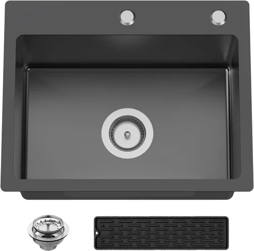 Miniatura 10 de Fregadero Negro de Cocina y Bar, Fregadero de Cocina de Acero Inoxidable de 15 x 17 Pulgadas para Empotrar, Fregadero de Bar Moderno de Un Solo