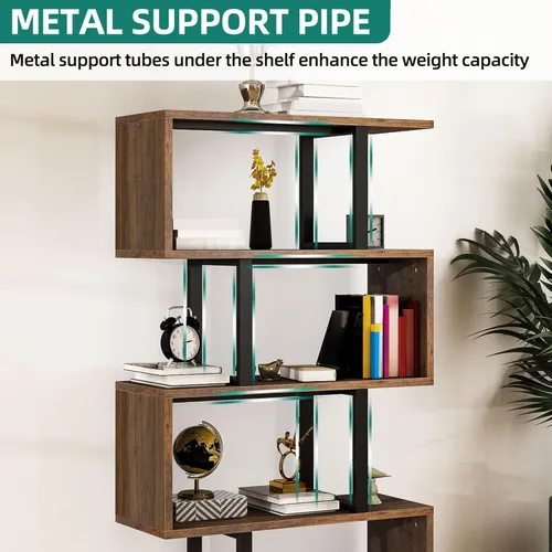 Miniatura 9 de YITAHOME Estantería de 5 niveles, estantería y estantería en forma de S, estantería industrial independiente multifuncional decorativa para sala