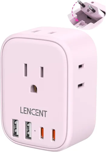 Miniatura 9 de LENCENT - Adaptador de enchufe de viaje europeo, enchufe plegable tipo C de Estados Unidos a Europa con 4 tomas, 4 puertos USB (2 USB C), adaptador