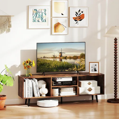 Miniatura 3 de Tangkula Moderno soporte de TV para TV de 55 pulgadas, mueble consola de TV de 47.5 pulgadas con compartimentos, estantes y patas de metal, centro