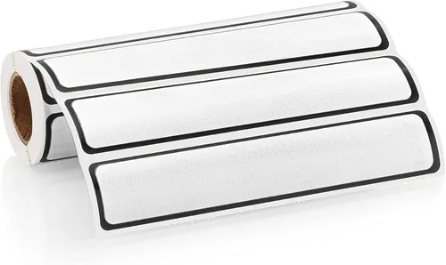 Carstens Etiquetas adhesivas adhesivas, 5 3/8 x 1 pulgada, etiquetas para carpetas de anillos de 1 pulgada, color blanco, rollo de 200