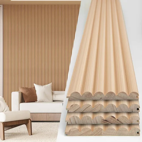 Miniatura 15 de Art3d Paneles de pared de madera de listones para decoración de interiores y techos, paquete de 4 piezas + 1 moldura final, tamaño 108 x 5.7 Roble