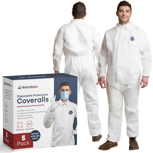 Miniatura 18 de Medical Nation Monos de Protección Desechables para Materiales Peligrosos Paquete de 25, 3X-Grande Monos Protectores Sin Capucha - Mono