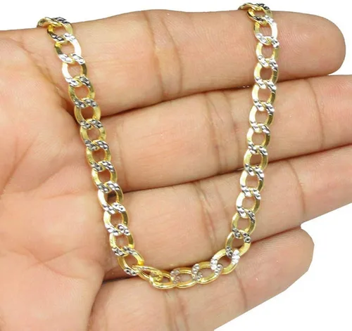 Miniatura 2 de Pulsera Cubana de 10 K de dos tonos oro amarillo y blanco sólido C-Link para hombremujer 0177in