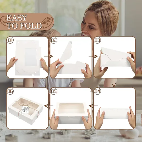 Miniatura 4 de KPOSIYA 65 PCS Cajas para Galletas de 8x6x2.5 Pulgadas con Ventana, Cajas Blancas de Panadería, Cajas de Repostería para Regalar, Golosinas, Blanco
