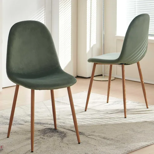 Miniatura 3 de Juego de 4 sillas de comedor de terciopelo, modernas sillas tapizadas con patas de metal para sala, dormitorio, comedor, sillas de comedor verdes